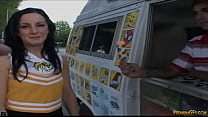 Cutie Mellssa love icedrop and the guy exchange for sex. She went to the van and showing her yummy breast and perfect ass. She blowjob a dick with icedrop and fucking dogging and on top until cumming